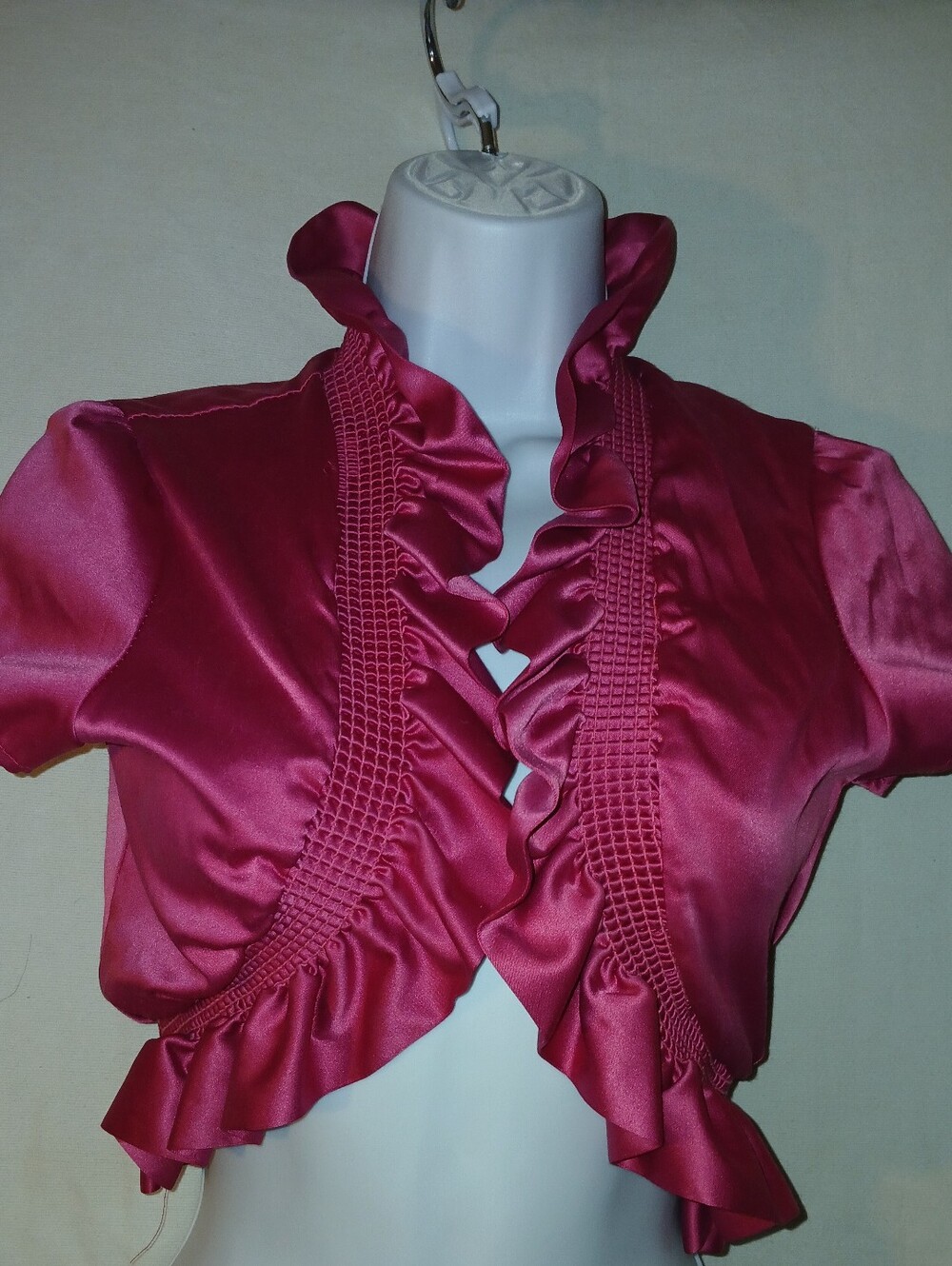 Pre-loved Women's Ruffled Satin Bolero Jacket - Pink